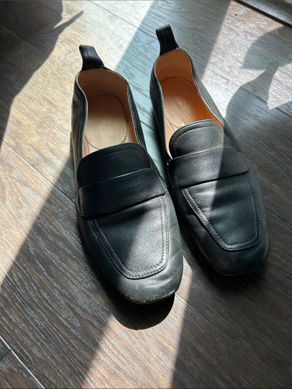 J Crew black leather loafers 6.5